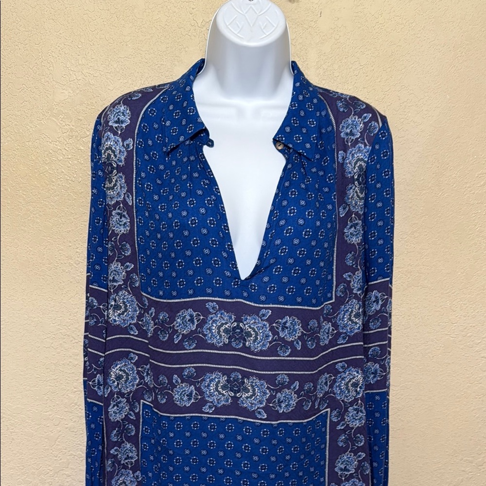 Free People Changing Time Blue Patterned Long Sle… - image 6